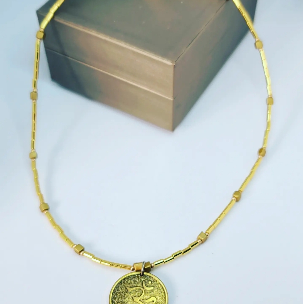 Golden Hematite, Om Amulet Unisex necklace